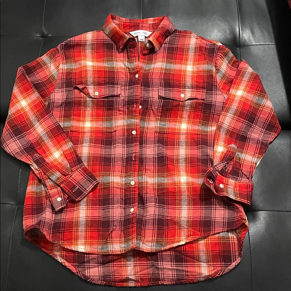 Old Navy WoMen's Red and Black Plaid Button Down Shirt